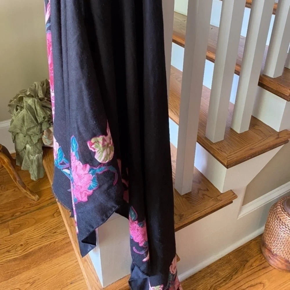 Anthropologie Black Floral Oversized Scarf - Picture 7 of 12